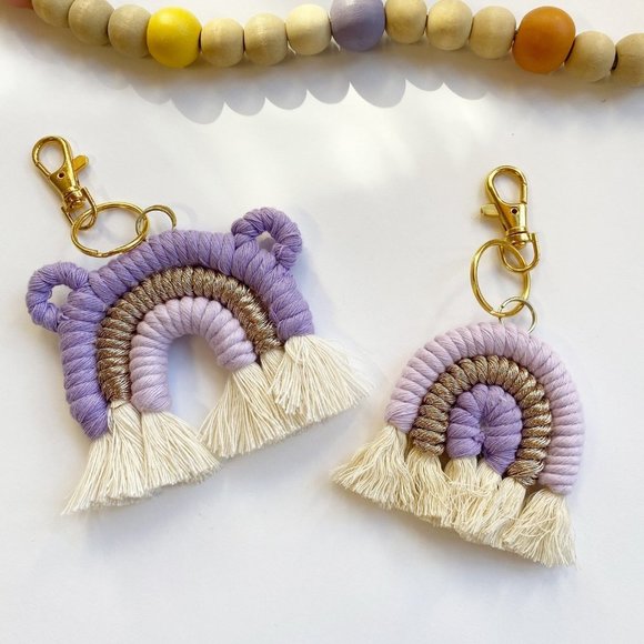 Macrame Rainbow Keychain, Macrame Bag Charm, Purse Charm,Boho Bridal Decor - Picture 2 of 5